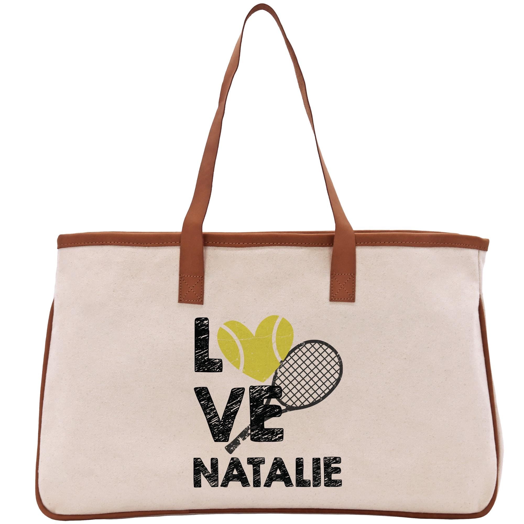 a bag with a tennis ball and racket on it