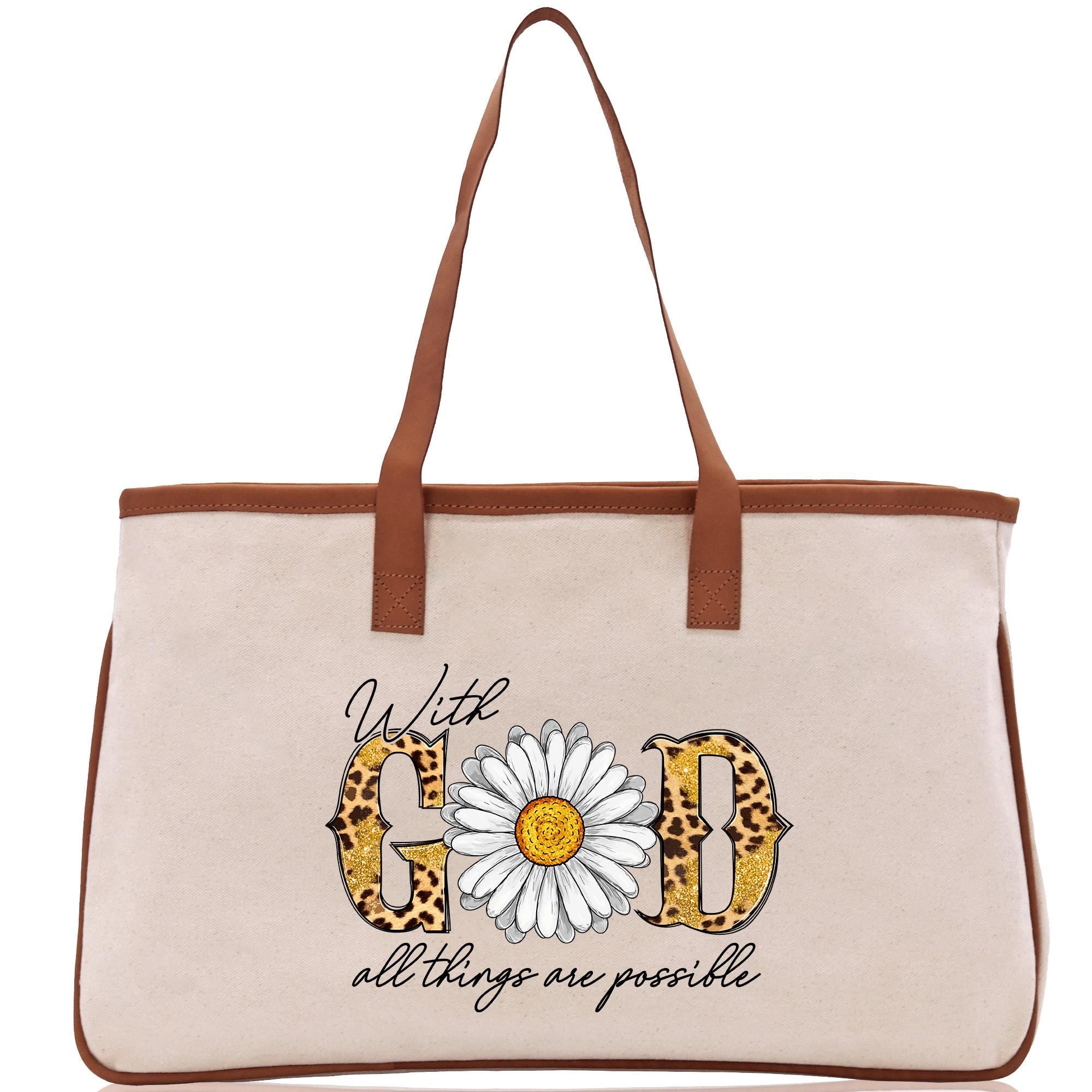 a white bag with a flower on it