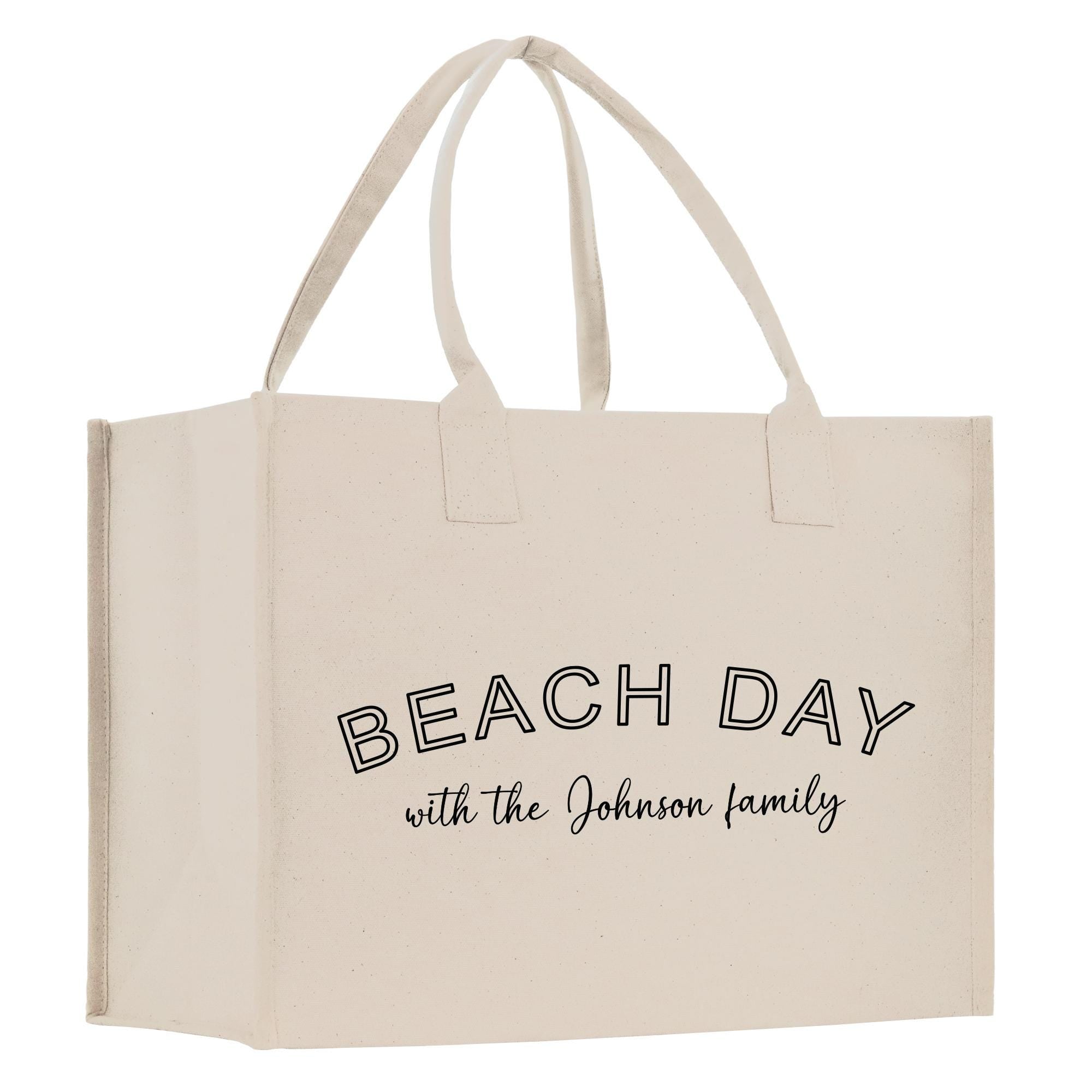 a white bag with the words beach day on it