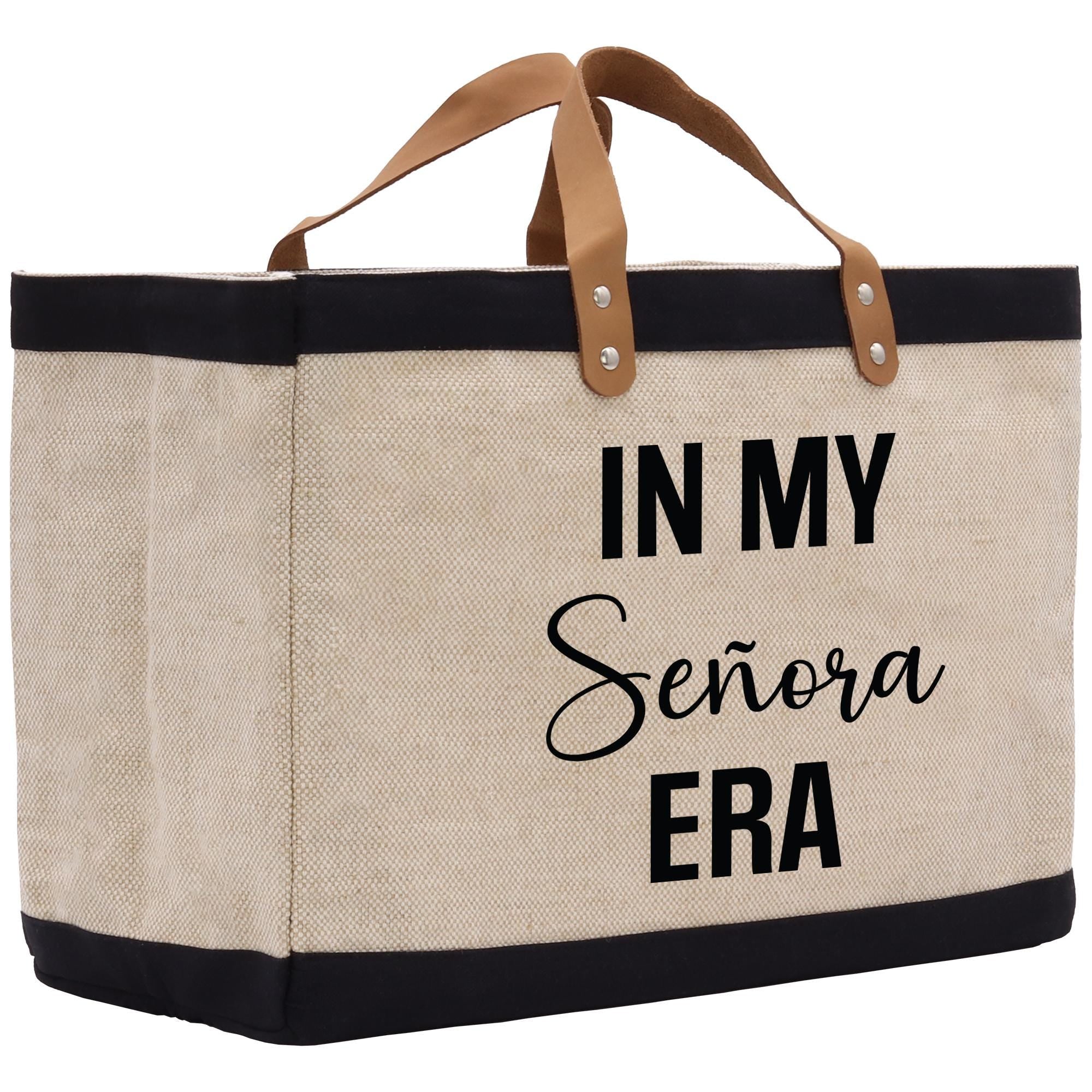 a black and white bag with the words in my senior era printed on it