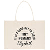 a white bag with black lettering on it