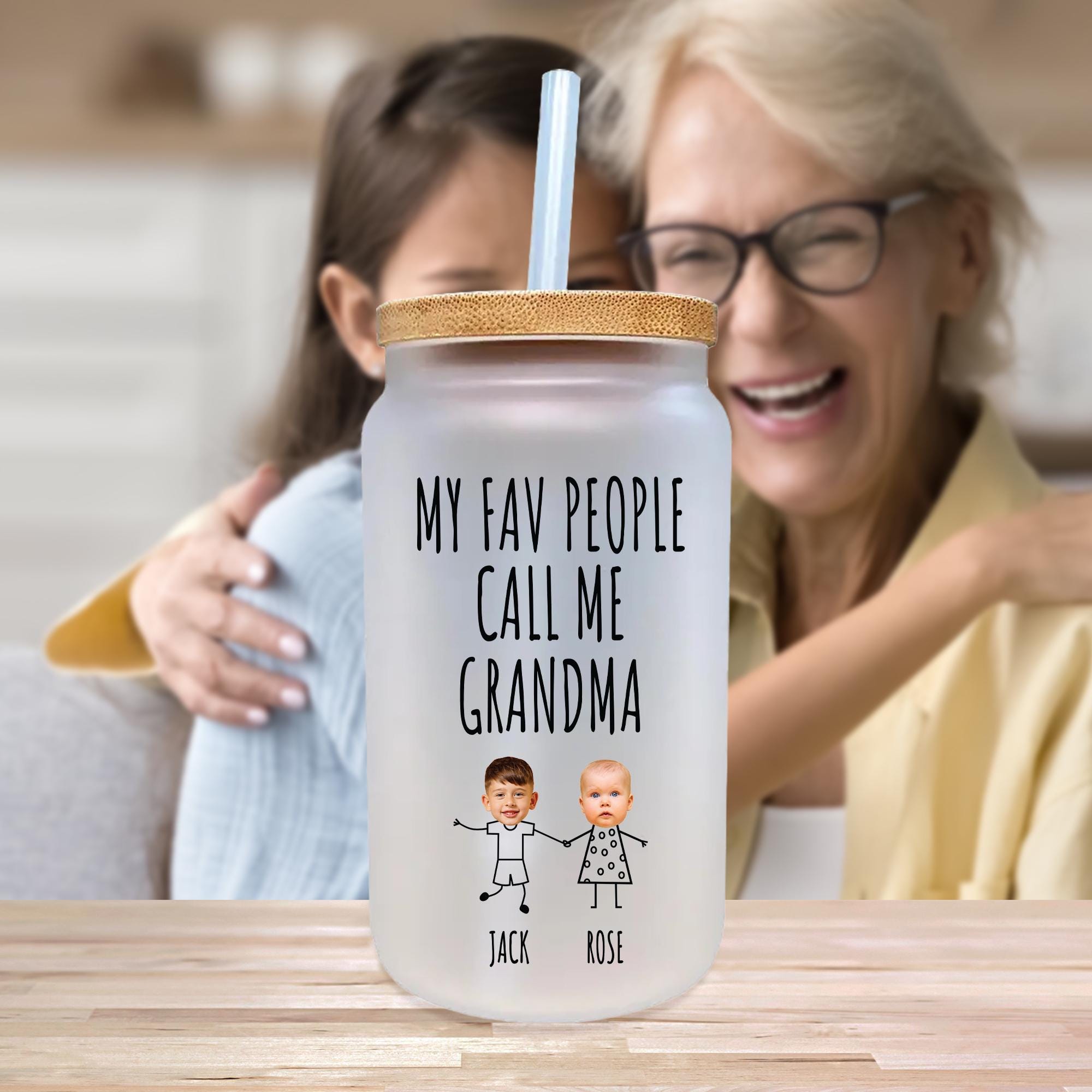 a woman hugging a woman with a glass jar