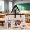 a reebca bag and a drink on a table