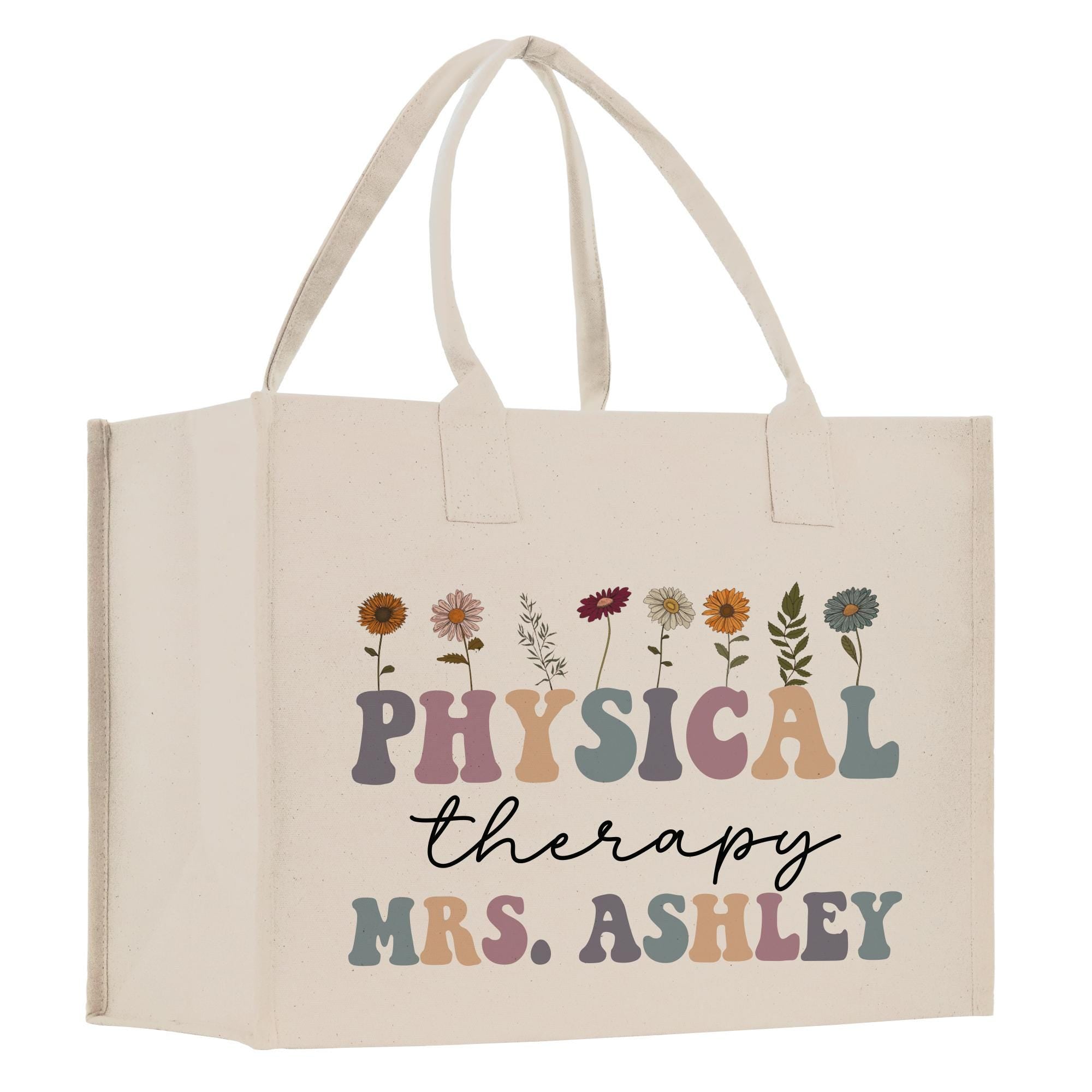 a white shopping bag with the words physical therapy mrs ashley printed on it