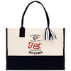 a white and black bag with a black handle