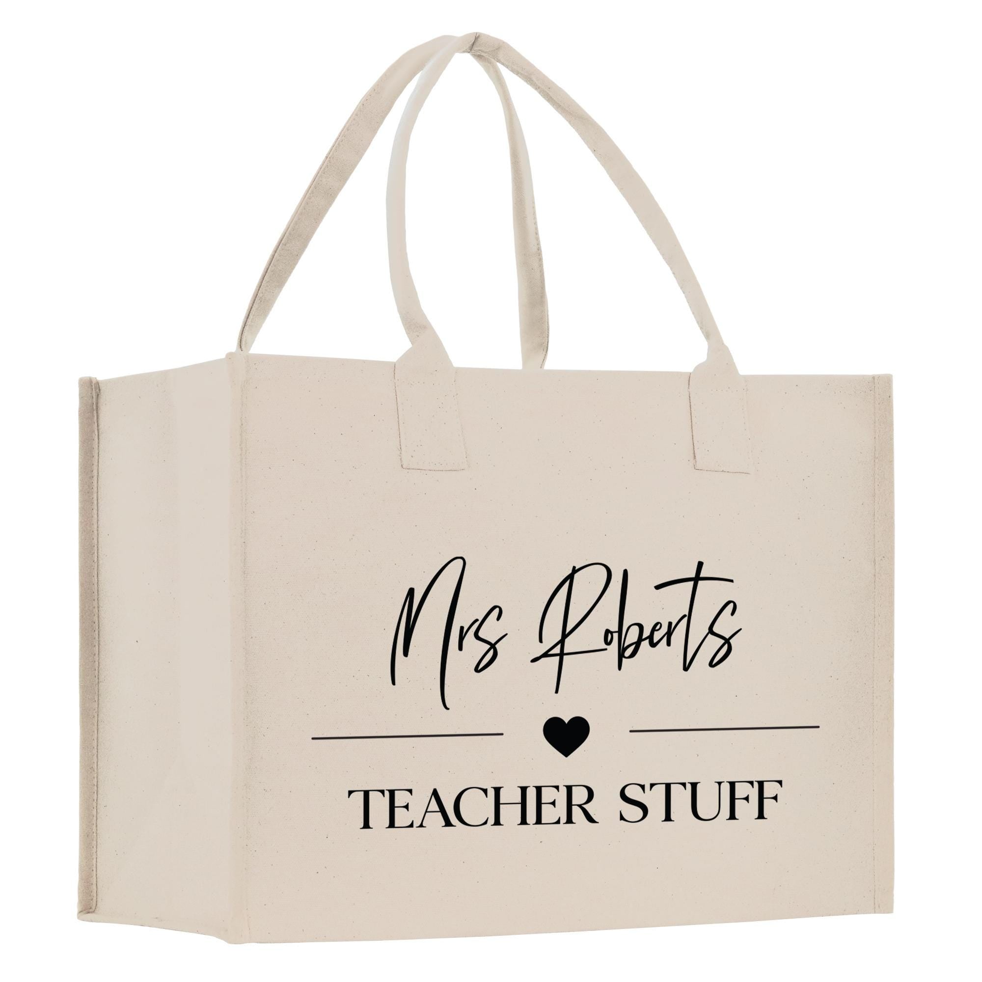 a white bag with the words mrs roberts on it