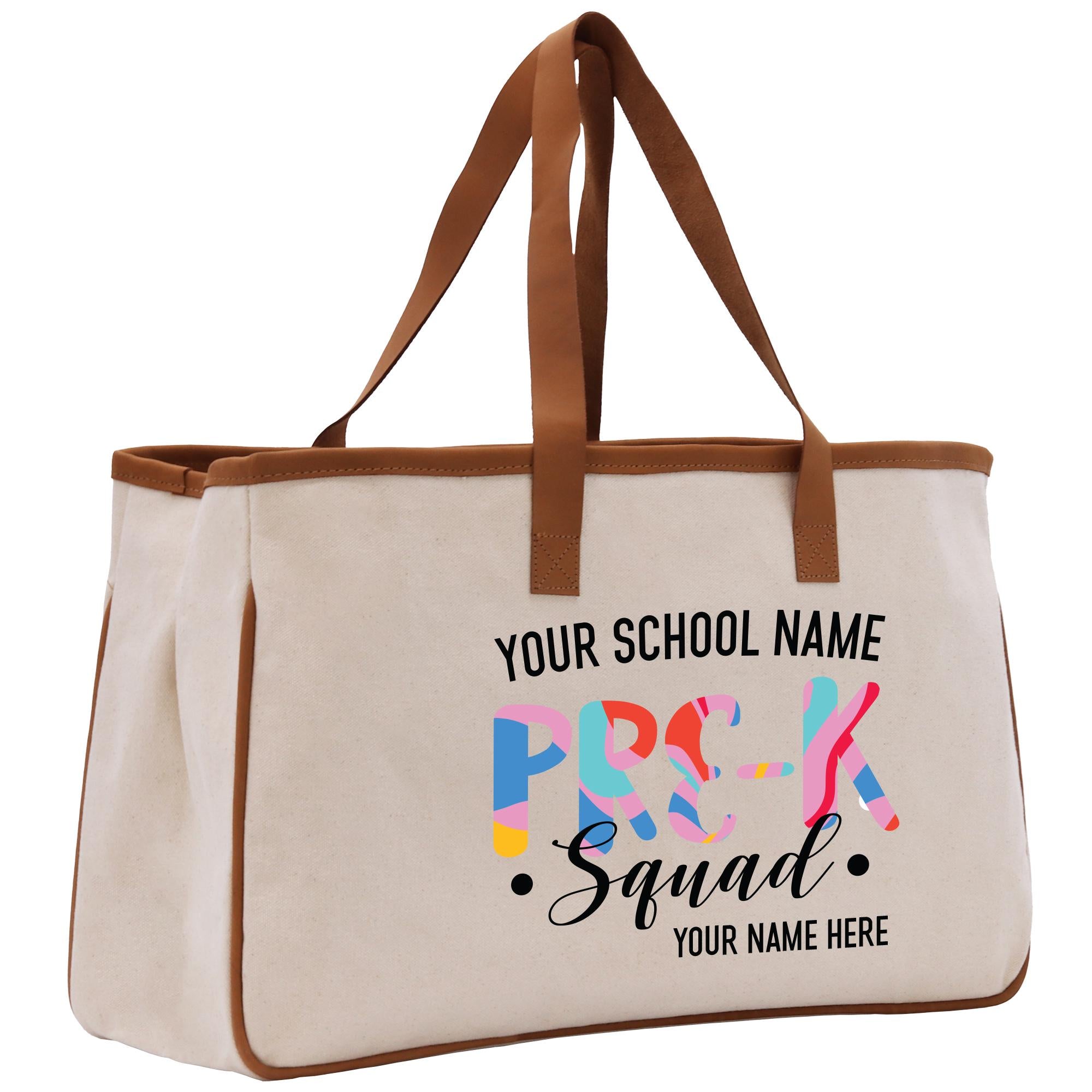 a canvas tote bag with your school name on it