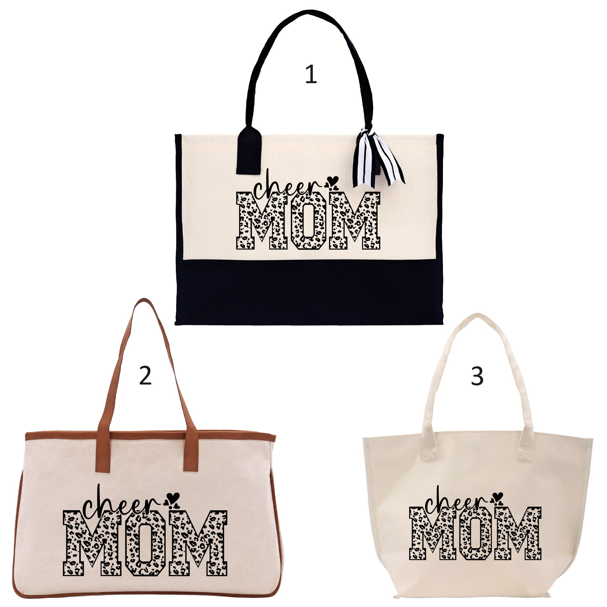 three bags with the words mom written on them