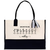 A tote bag with a printed design featuring a series of flower illustrations and the name "Ashley" written below.