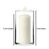 A 5-inch candle is placed inside a 6-inch glass, with the candle's flame visible.