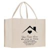 a white shopping bag with a house on it