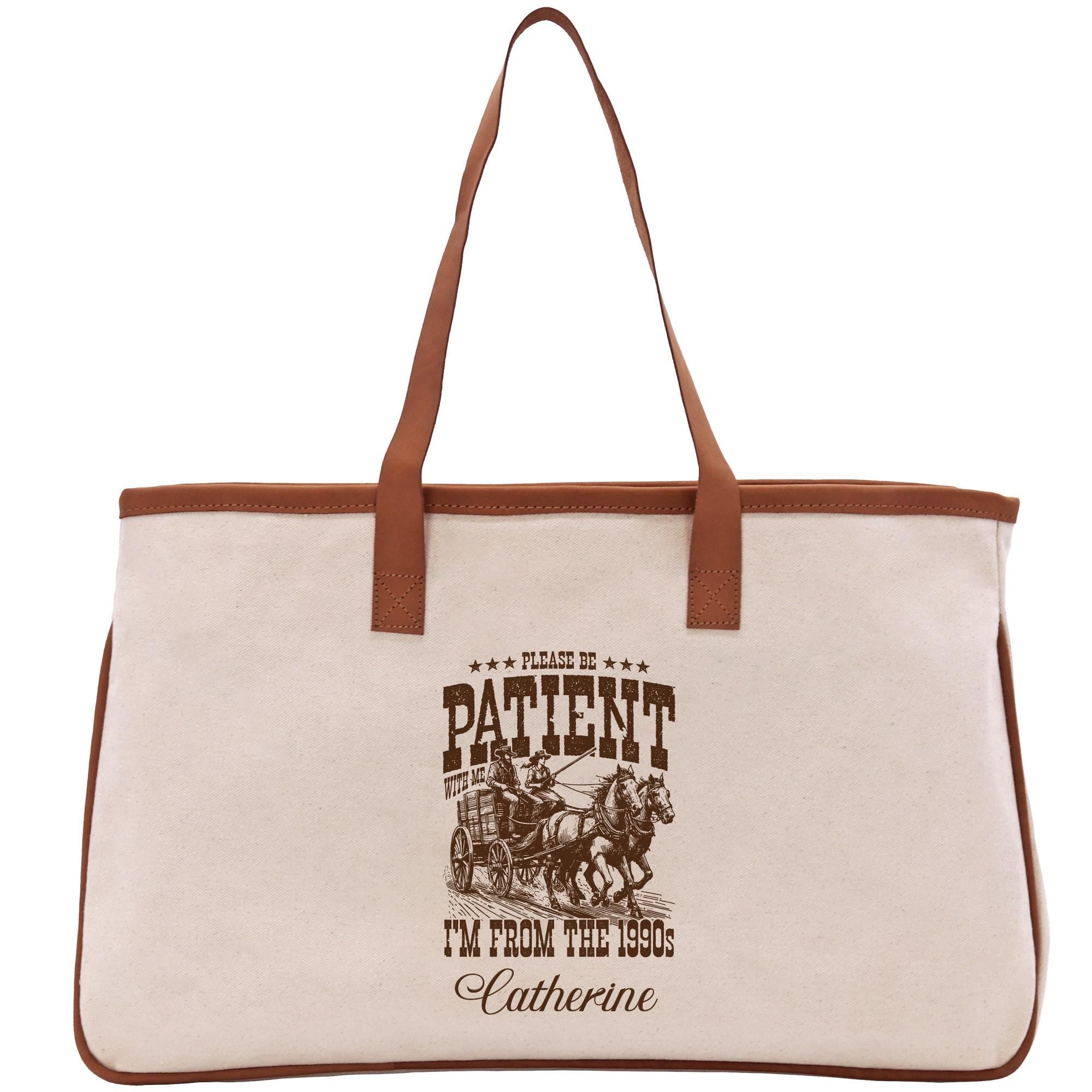 a tote bag with a picture of a horse drawn carriage