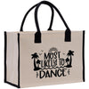 a canvas bag with the words most likely to dance printed on it