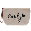a white canvas bag with a butterfly on it
