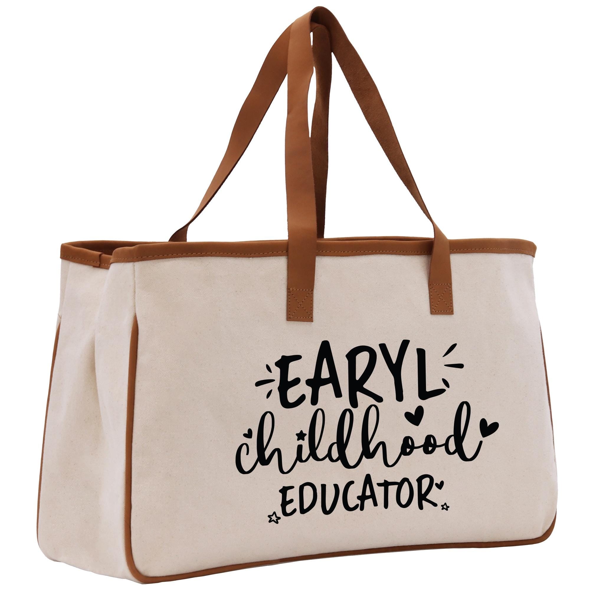 a large white bag with a brown handle