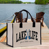 a lake life bag sitting on a dock