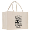 a canvas bag with a sewing quote on it