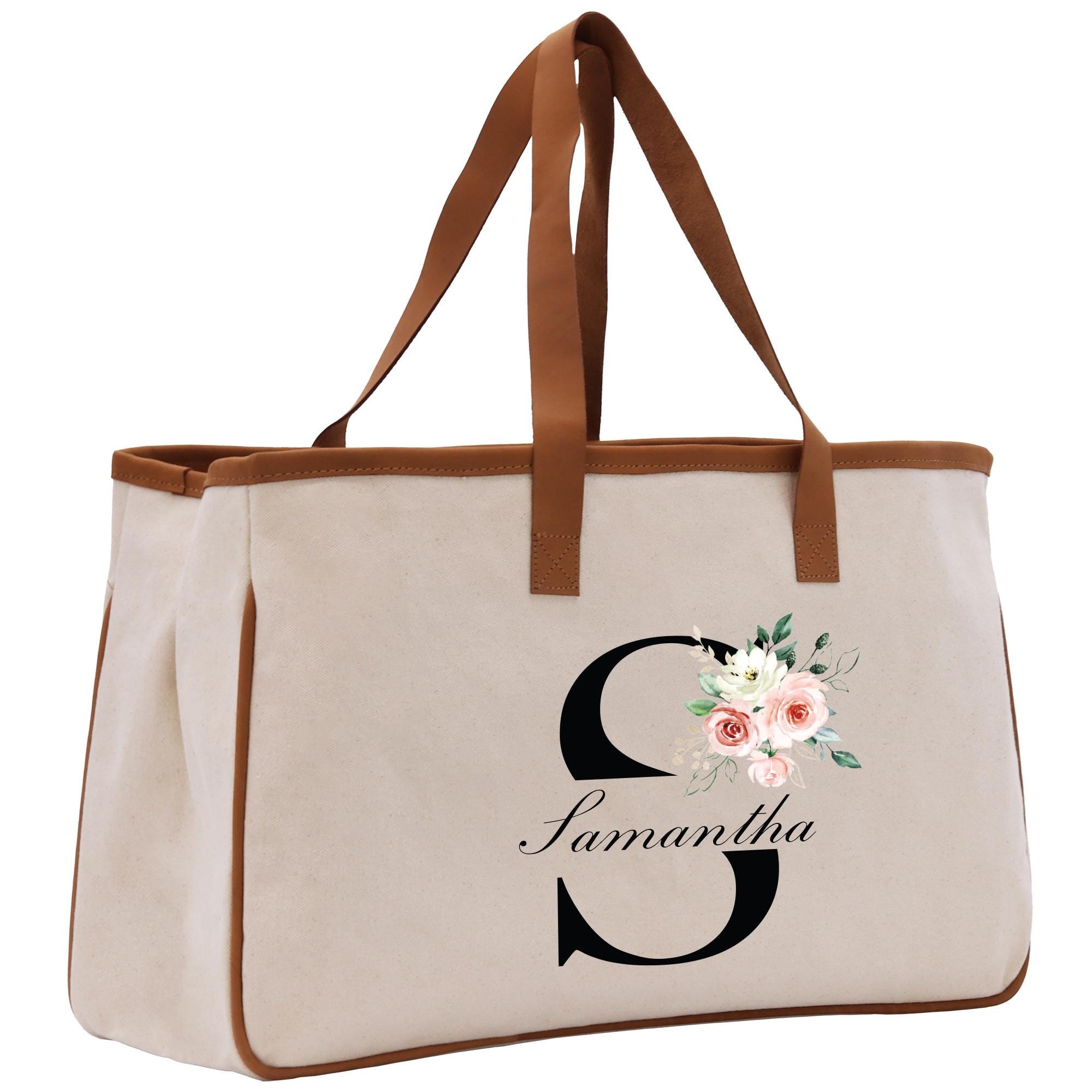 a personalized canvas tote bag with a floral design