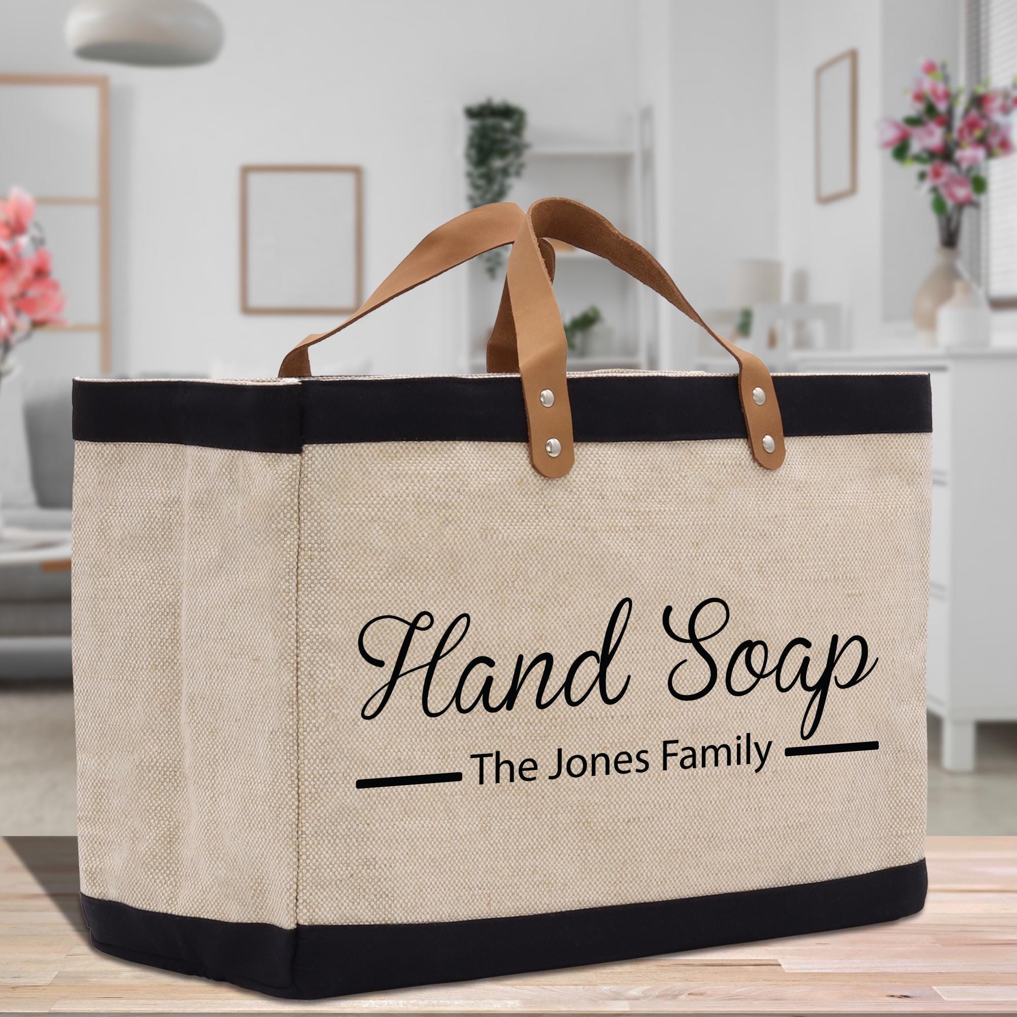 a canvas bag that says hand soap the jones family
