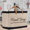 a canvas bag that says hand soap the jones family