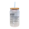 a white jar with a straw, labeled as a "NOTARY SEAL DEALER" with a definition of the term.