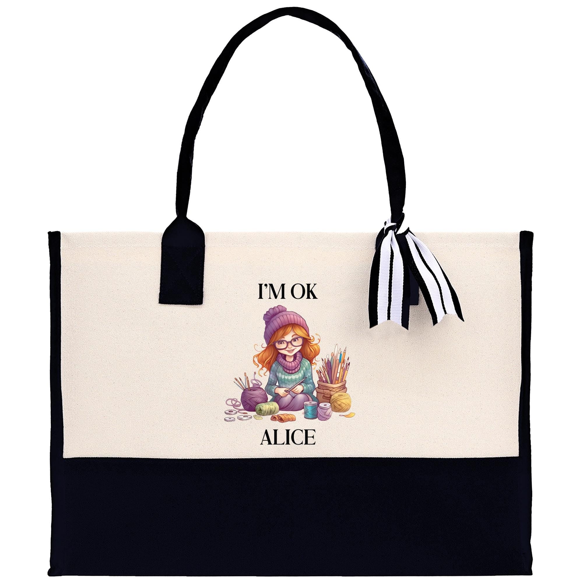 a black and white bag with a picture of a girl on it