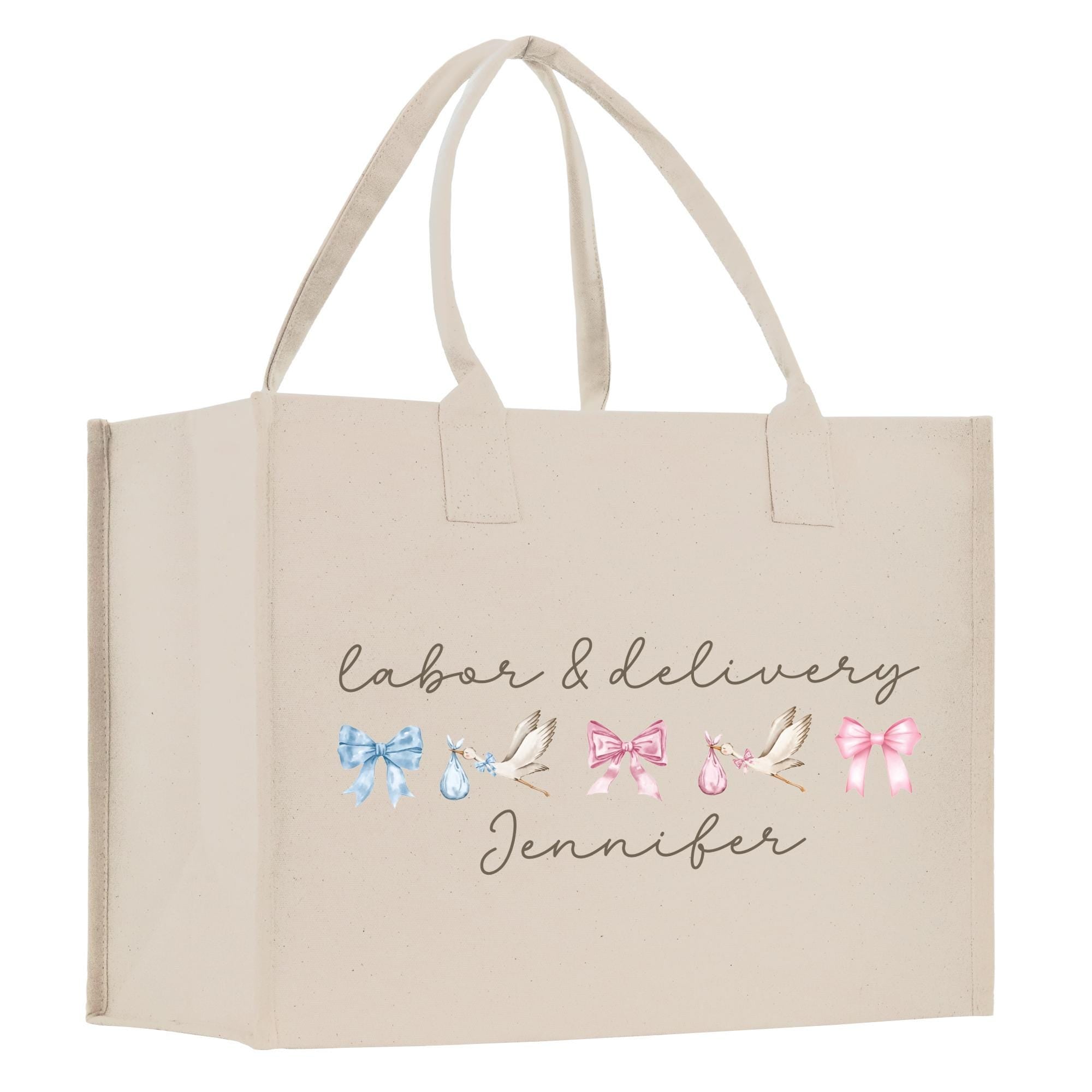 a white shopping bag with embroidered words on it