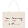 a white shopping bag with pink bows on it