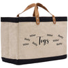a canvas tote bag with a leather handle