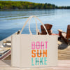 a white bag that says boat sun like