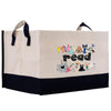 a white bag with a black bottom and a blue bottom