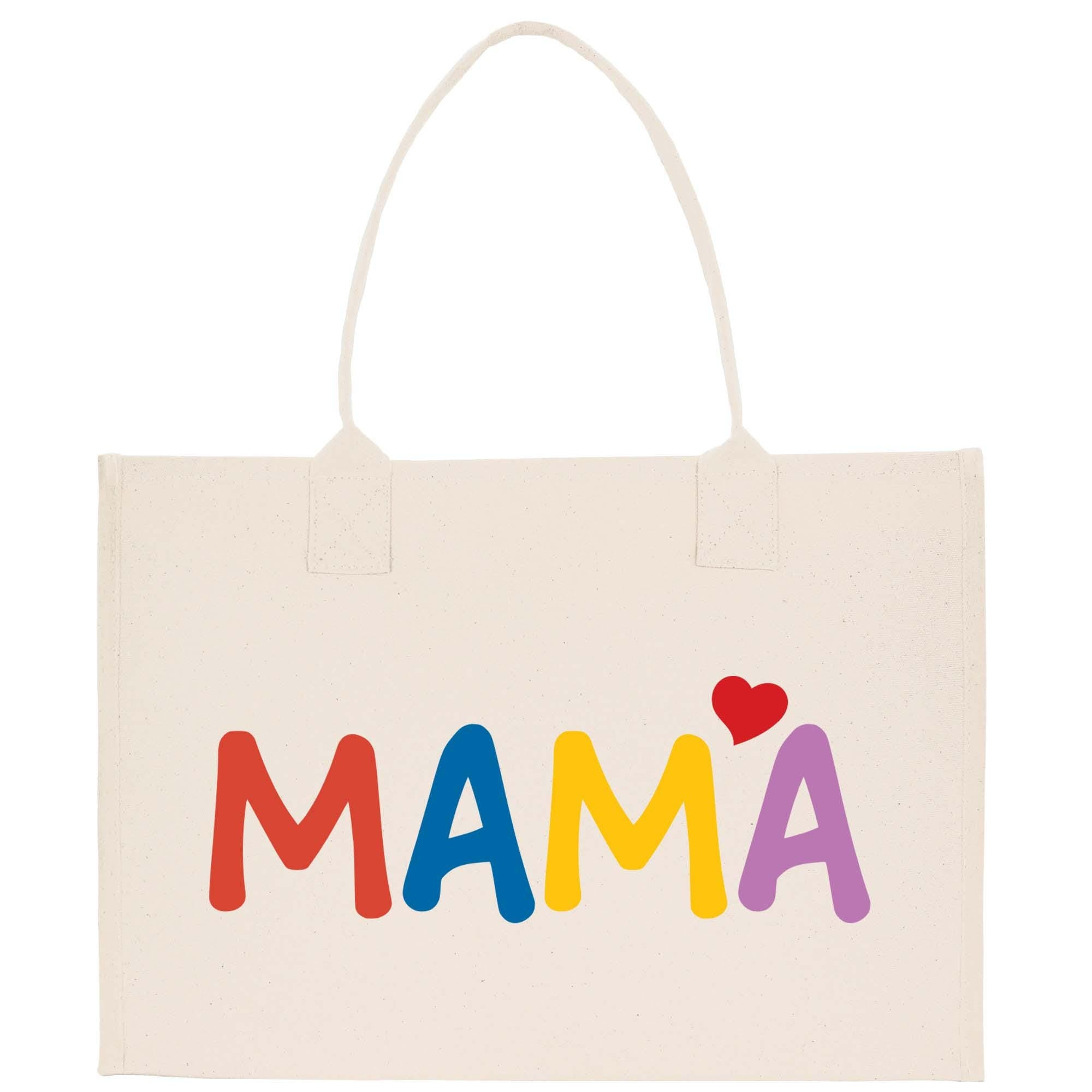 a white bag with the word mama painted on it