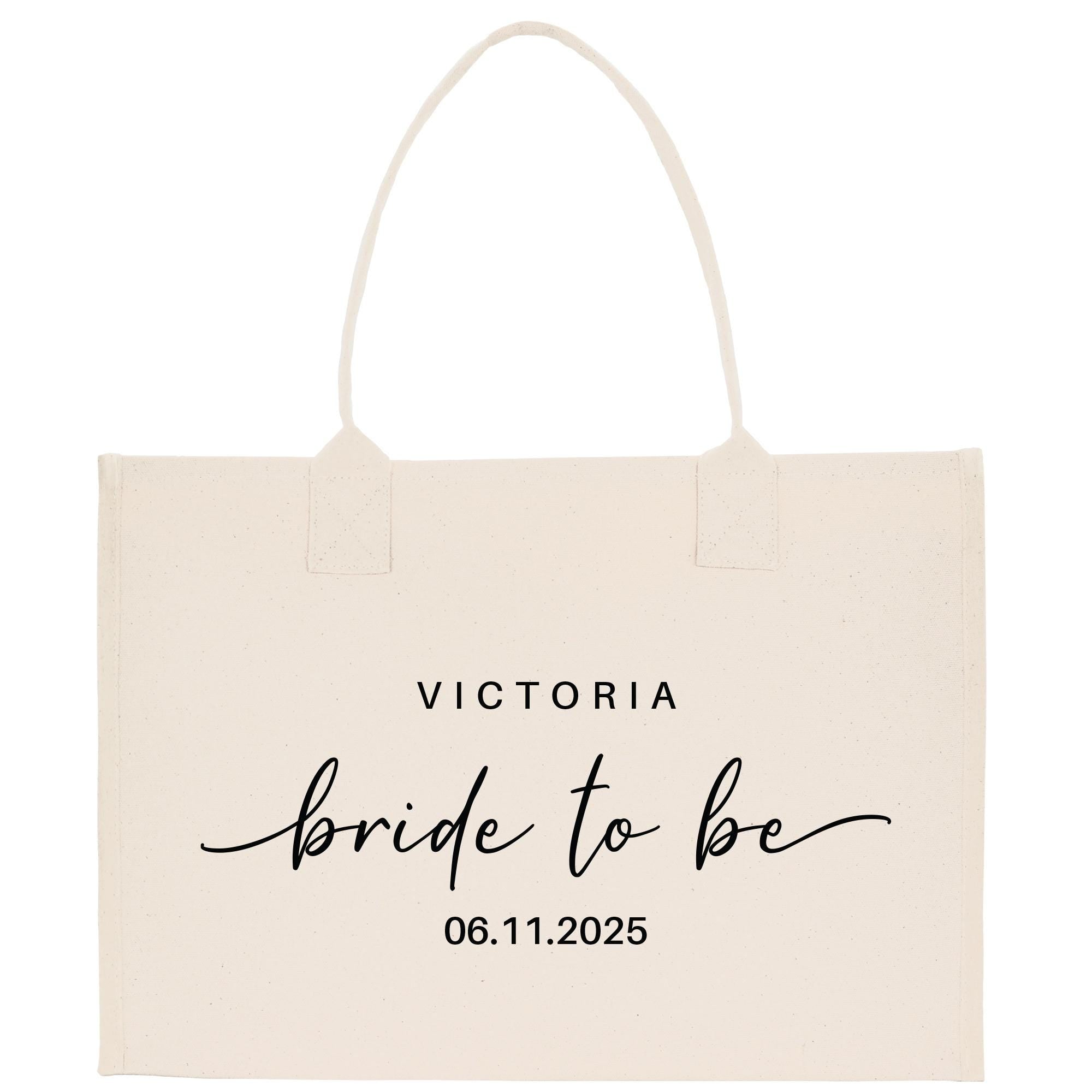 a white tote bag with the words victoria bridge to be printed on it