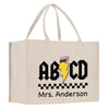 a white shopping bag with a design of a lightning bolt