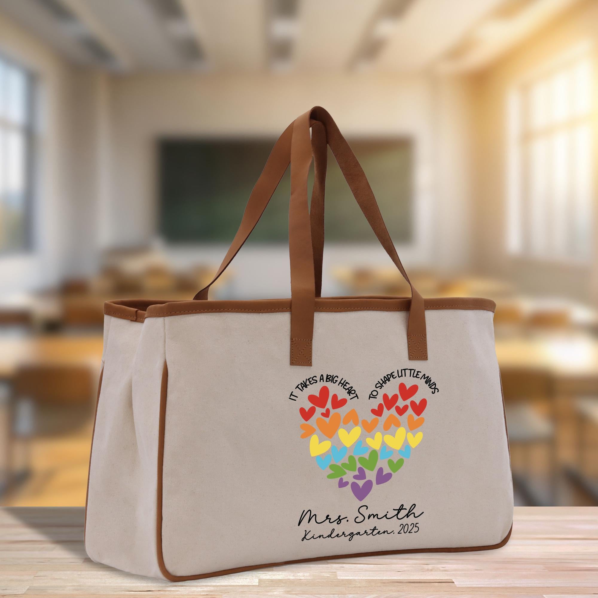 a canvas bag with a heart design on it