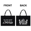 two black bags with white writing on them
