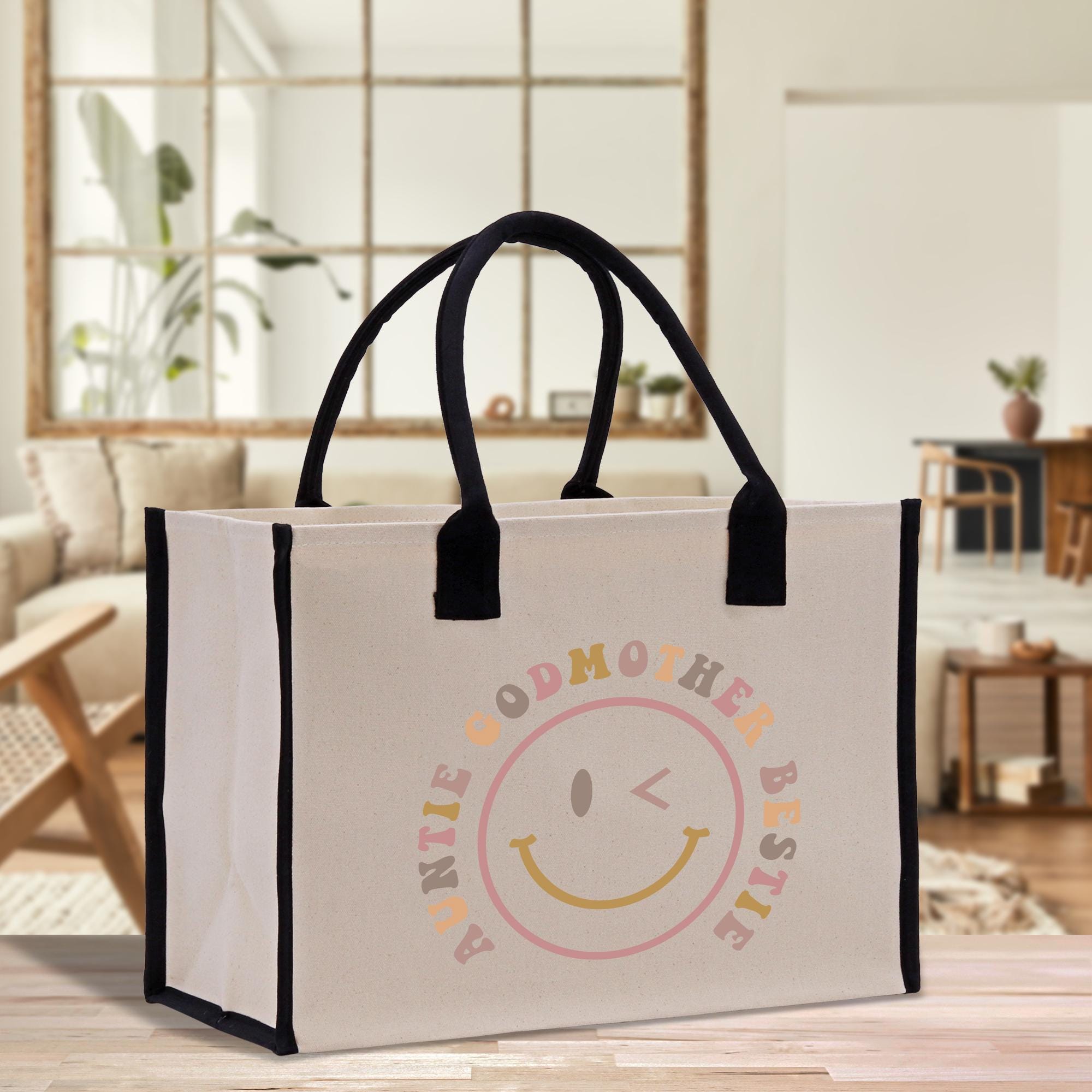 a white shopping bag with a smiley face on it