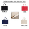 The image is a collage of five images depicting different types of bags, including a black tote bag, a red tote bag, a navy tote bag, a white tote bag, and a natural tote bag.