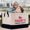 a woman holding a child in a shopping bag