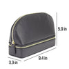 a black leather cosmetic bag with zippers
