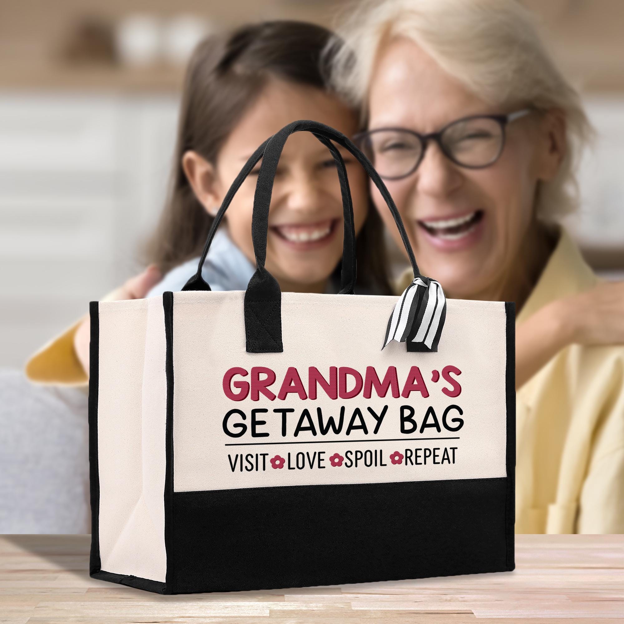 an older woman and a young girl holding a shopping bag