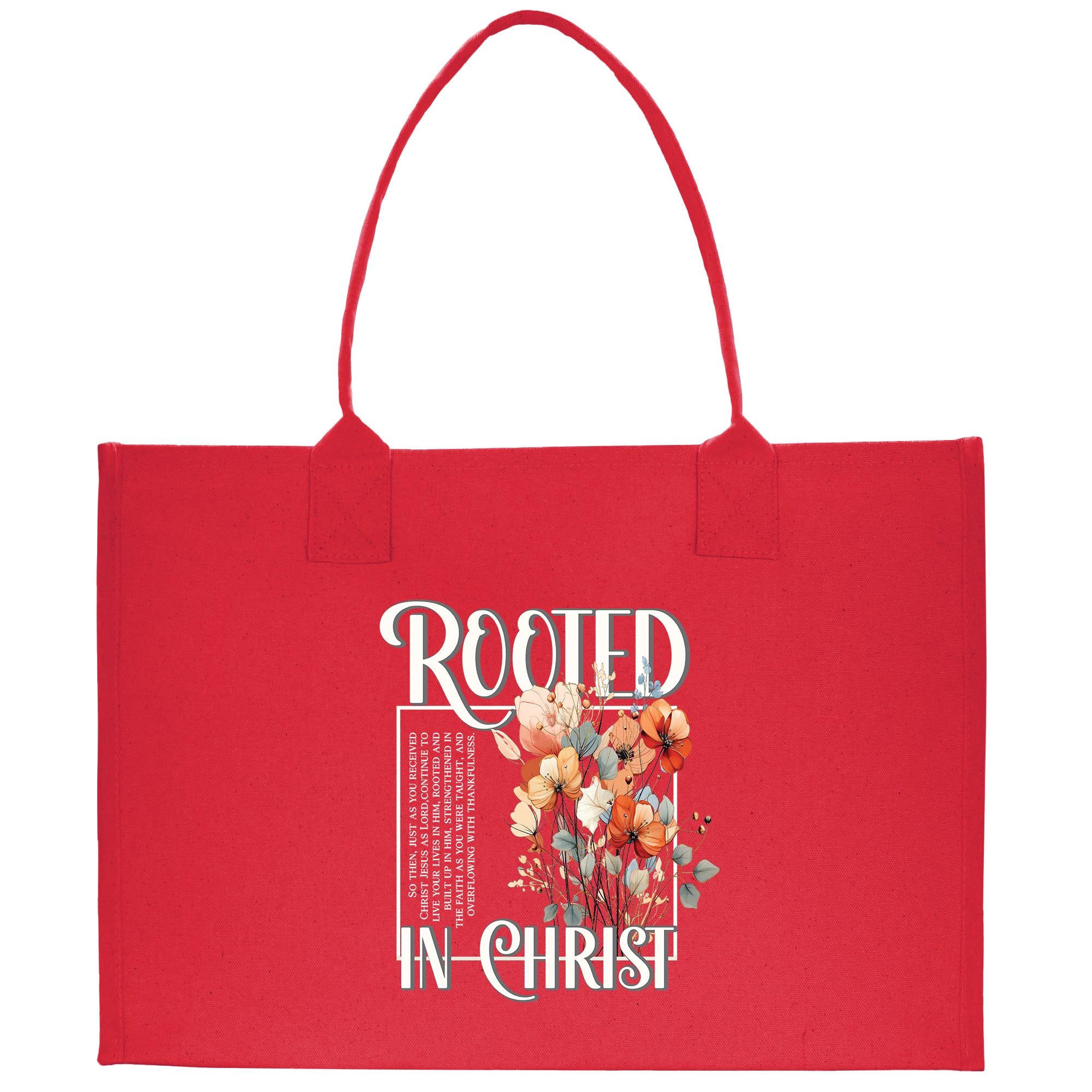 a red bag with a picture of flowers on it