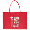a red bag with a picture of flowers on it