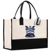 a white and black bag with a cruise ship on it