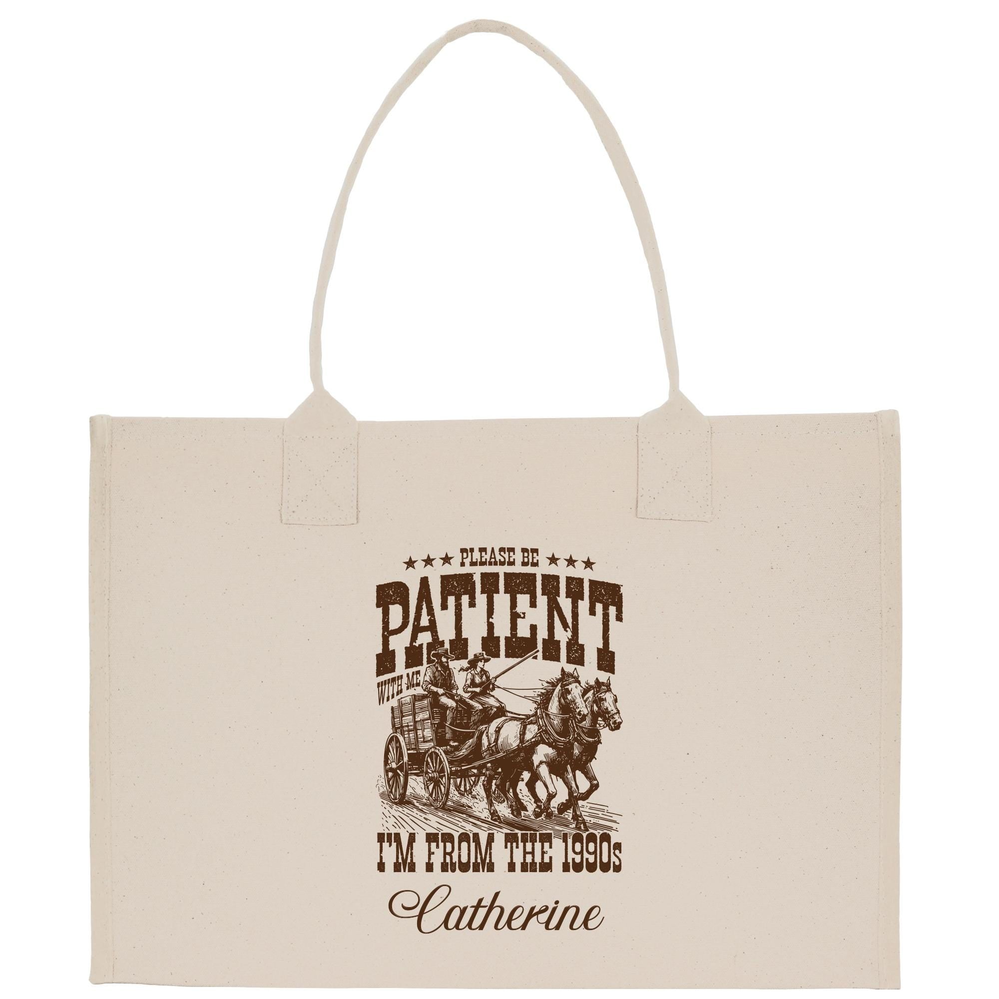 a tote bag with a picture of a horse drawn carriage