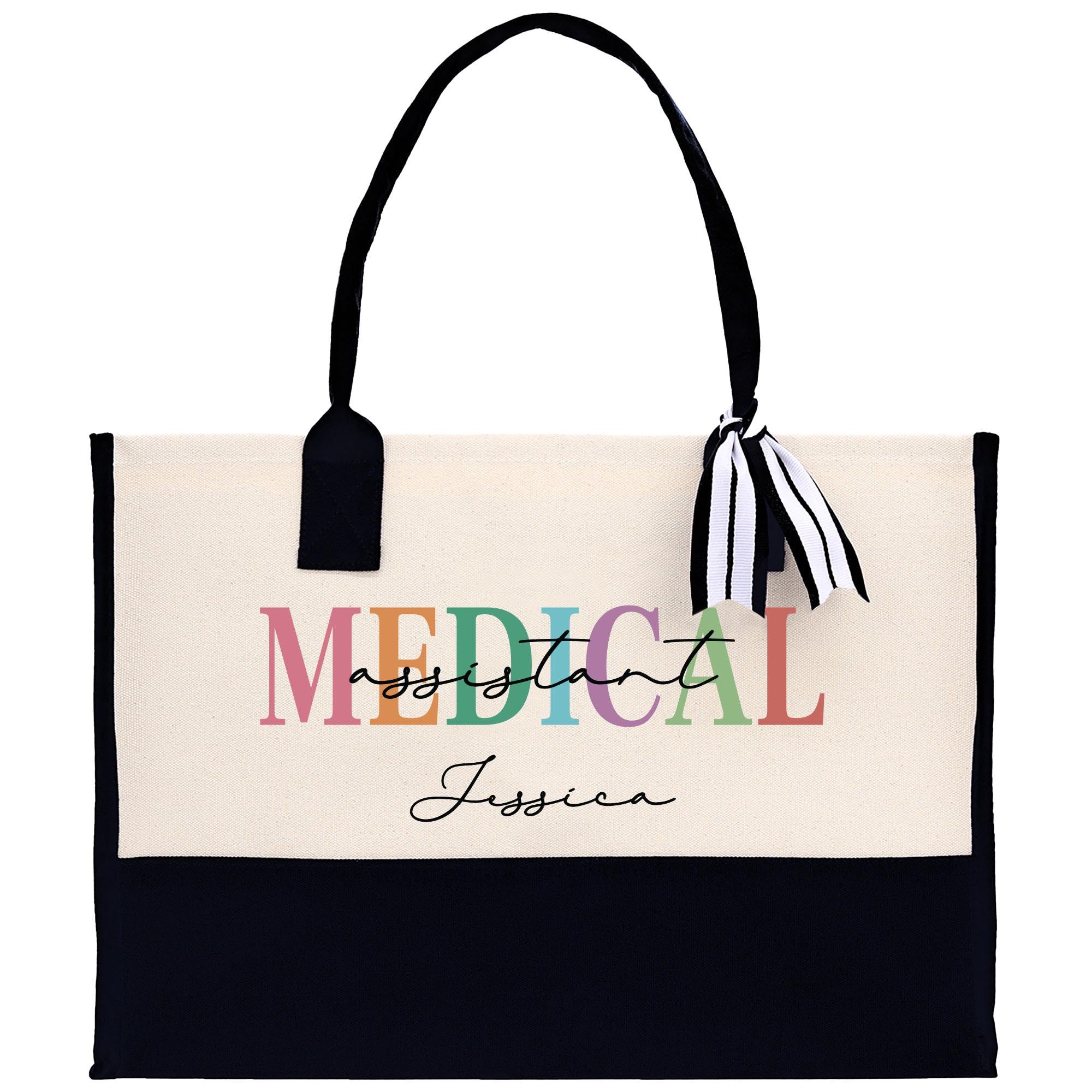 a white and black medical bag with a black handle