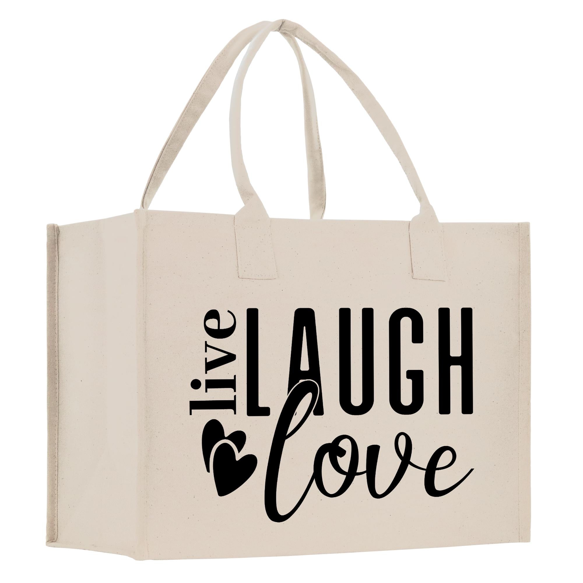 a white bag that says live laugh love