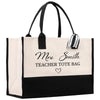 a black and white tote bag with the words mrs smith teacher tote bag