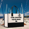 a black and white tote bag with the cruise tote bag on it