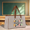 a canvas bag with a picture of a row of pencils on it